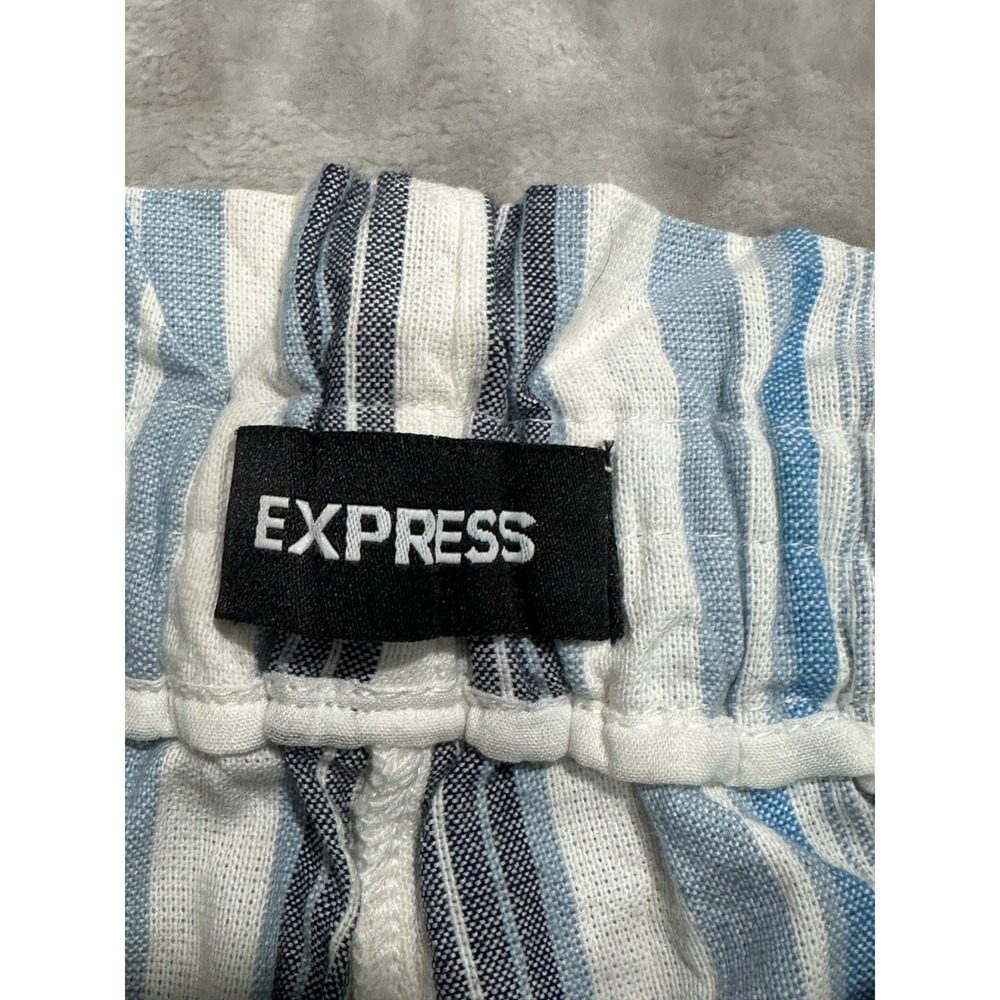 Express Shorts Womens Size Medium Blue Gray Striped Tie Off Paperbag New w/ Tags - Picture 4 of 8